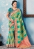 Teal rama green checked Indian wedding wear silk saree 7005