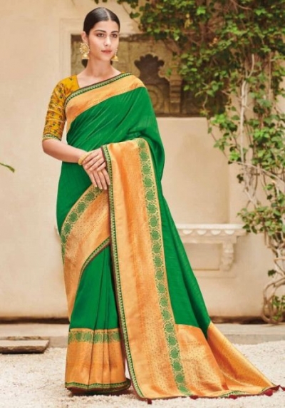 Green banarasi weaving silk Indian wedding saree 1006