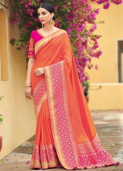 Peach banarasi weaving silk Indian wedding saree 1007