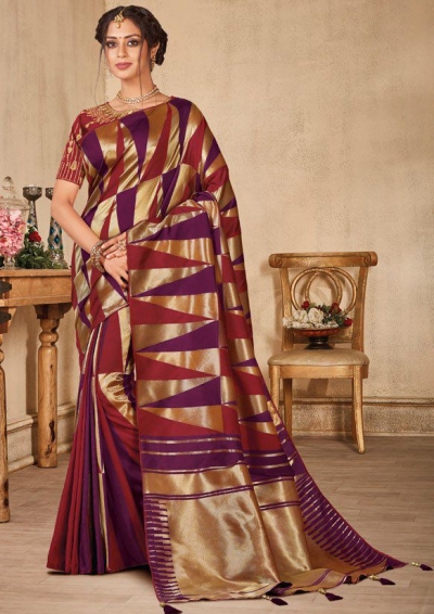 Purple maroon color silk Indian wedding saree 937