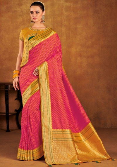 Pink color silk Indian wedding saree 939