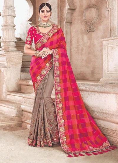 Pink beige fancy silk Indian wedding saree 2301