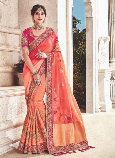 Peach fancy silk Indian wedding saree 2305