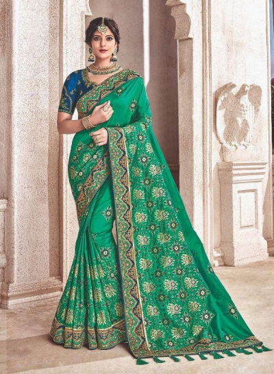 Green fancy silk Indian wedding saree 2306