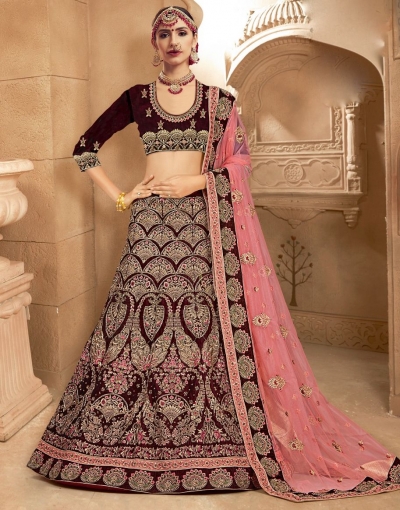 Wine color Traditional Indian heavy designer wedding lehenga choli 10008