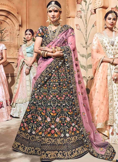 Dark purple velvet embroidered heavy designer Indian wedding lehenga choli 4707