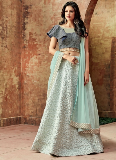 Indian wedding Skyblue and blue silk wedding lehenga 7706