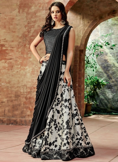 Indian wedding white and black silk wedding lehenga 7711