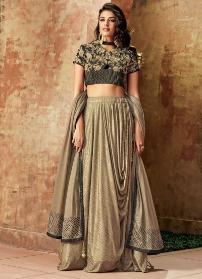 Indian wedding Beige and gold lycra wedding lehenga 7719