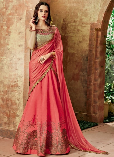 Indian wedding Pink and beige silk wedding lehenga 7720