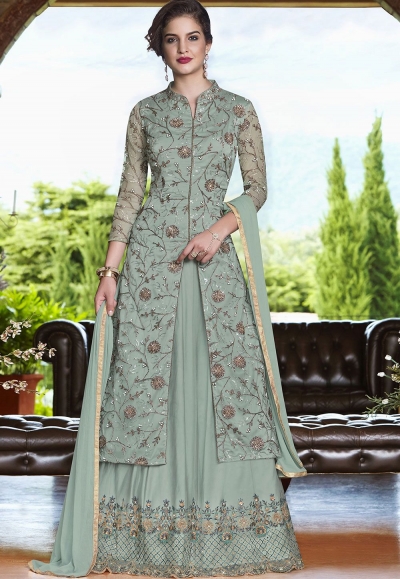 Grey net Indian wedding wear anarkali suit 4502