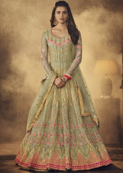 Light green color net party wear anarkali