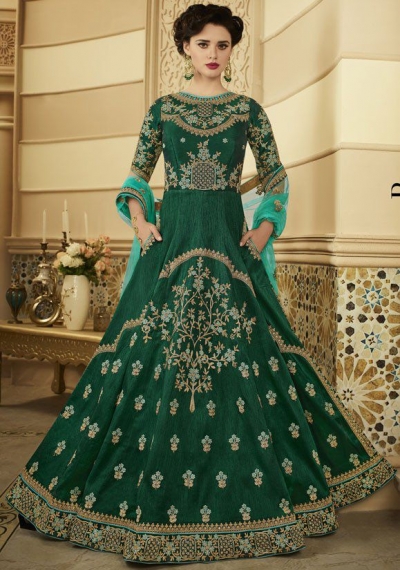 Emerald green silk Indian wedding anarkali