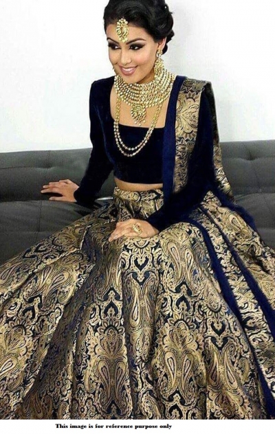 Bollywood model Navy blue brocade wedding lehenga choli