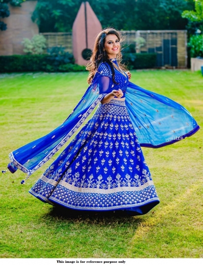 Bollywood model Royal blue silk wedding lehenga choli