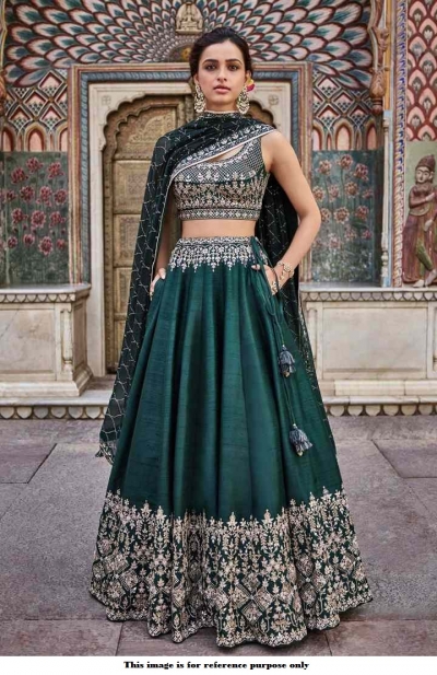 Bollywood Anita Dongre Inspired Emerald green silk lehenga