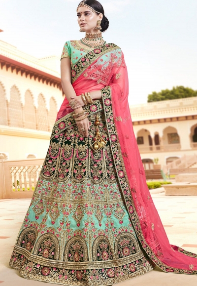 Sea green melbourne silk Indian wedding lehenga