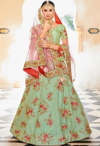 Mint green dolla silk Indian wedding lehenga