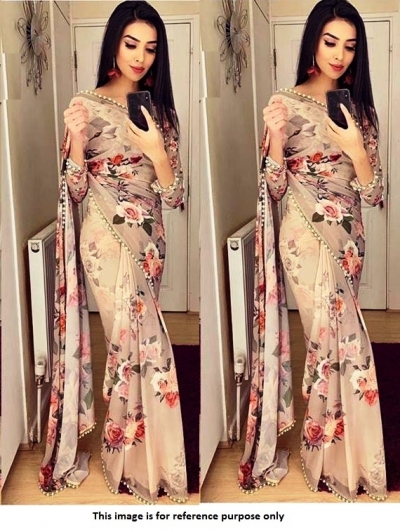 Bollywood Model Georgette Dusty brown floral saree