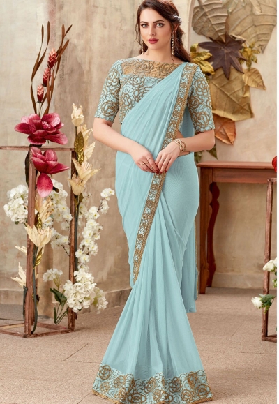 Fresh water blue designer party wear saree