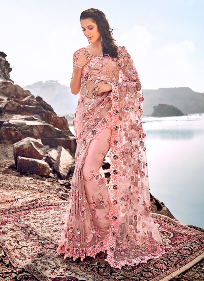 Pink Saree With Stone Work - Jinder's
