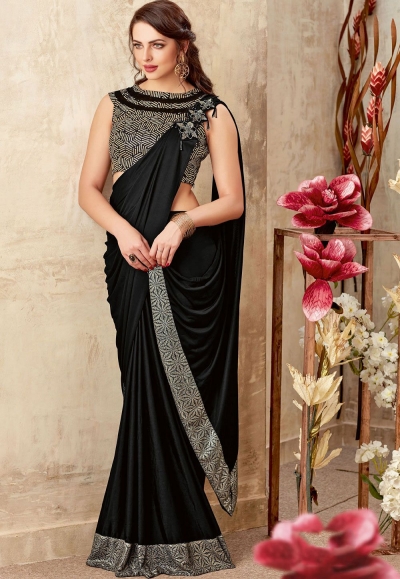 Black colour saree party wear sales