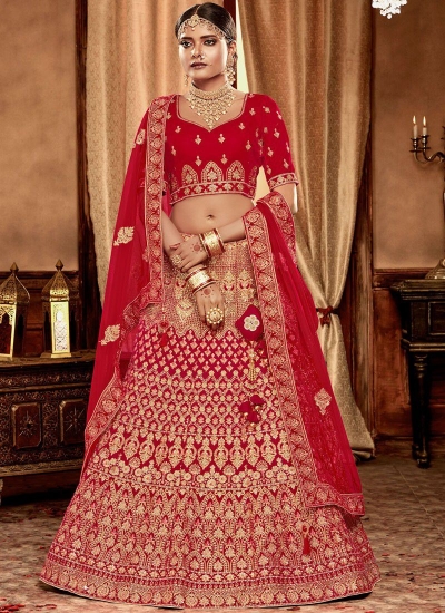 Red color Velvet Indian Bridal Lehenga choli 4426