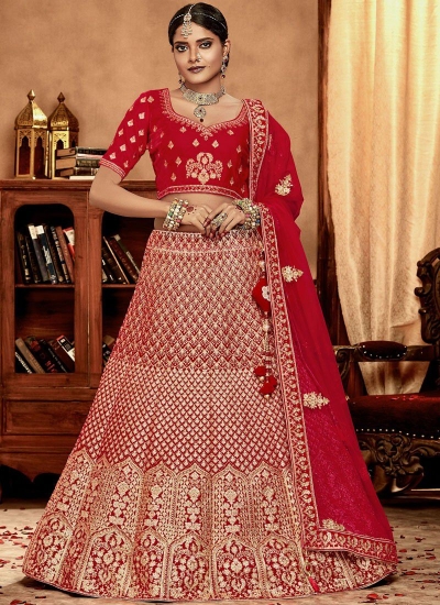 Red color Velvet Indian Bridal Lehenga choli 4427