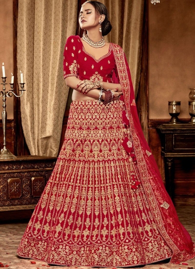 Red color Velvet Indian Bridal Lehenga choli 4429