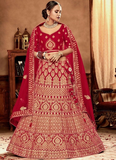 Red color Velvet Indian Bridal Lehenga choli 4430