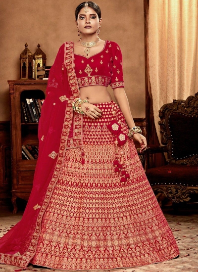 Red color Velvet Indian Bridal Lehenga choli 4432