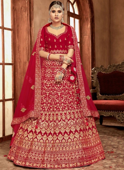 Red color Velvet Indian Bridal Lehenga choli 4433