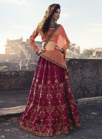 Magenta peach silk Indian wedding lehenga choli 906