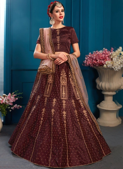 Brown satin silk Indian Wedding Lehenga choli 1703