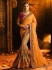 Yellow beige and red silk designer party wear saree