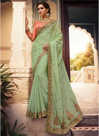 Fresh green Barfi silk Indian designer Saree