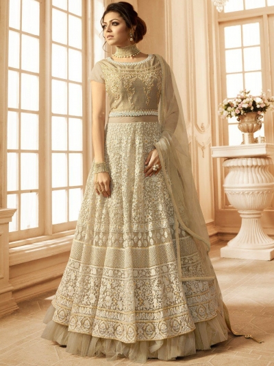 Drashti Dhami off white net and silk wedding anarkali