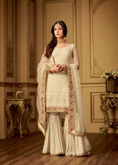 Sonal Chauhan Off white net Wedding palazzo suit