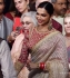 Bollywood Deepika Padukone white and red Net saree