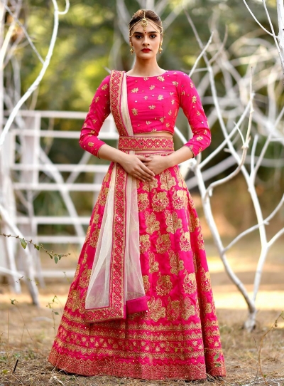 Magenta Pink silk Indian wedding lehenga