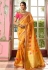 Yellow and pink Indian wedding silk Saree