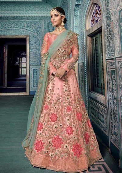 Light pink Silk Indian  wedding lehenga