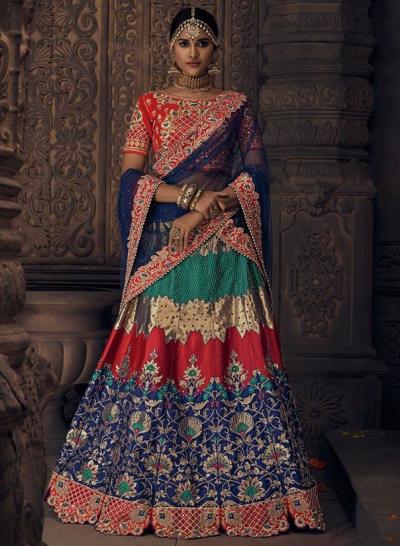 Navy blue banarasi  silk Indian wedding lehenga