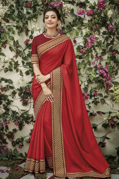 kajal aggarwal dark red colour saree 2202