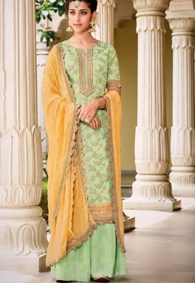 Sea Green Dola Silk Sharara Style Pakistani Suit 39