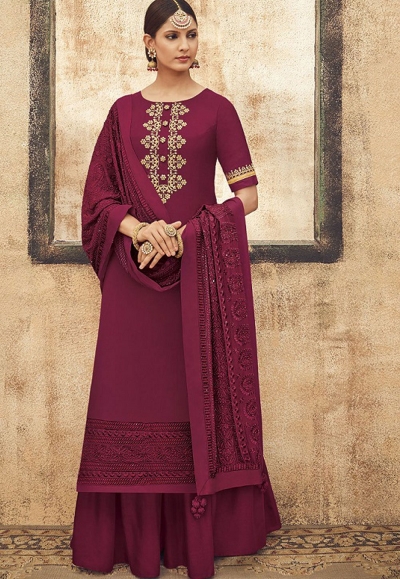 Dark Pink Pure Silk Sharara Style Pakistani Suit 44