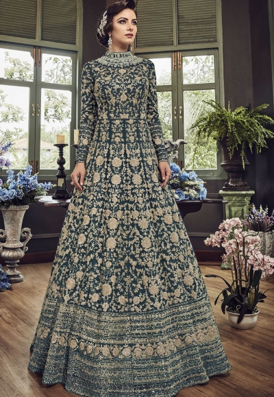 Blue Shade Net Embroidered Long Designer Anarkali Suit 5810C