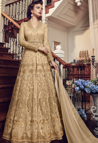 Gold Net Embroidered Lehenga Style Anarkali Suit 5804C