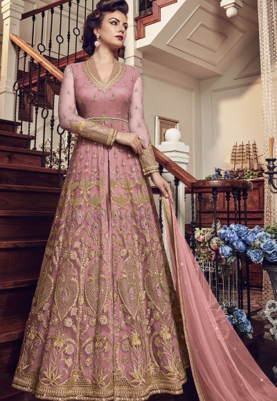 Light Pink Net Embroidered Lehenga Style Anarkali Suit 5804B