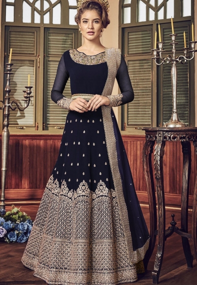 Navy Blue Georgette Floor Length Designer Anarkali Suit 5801C